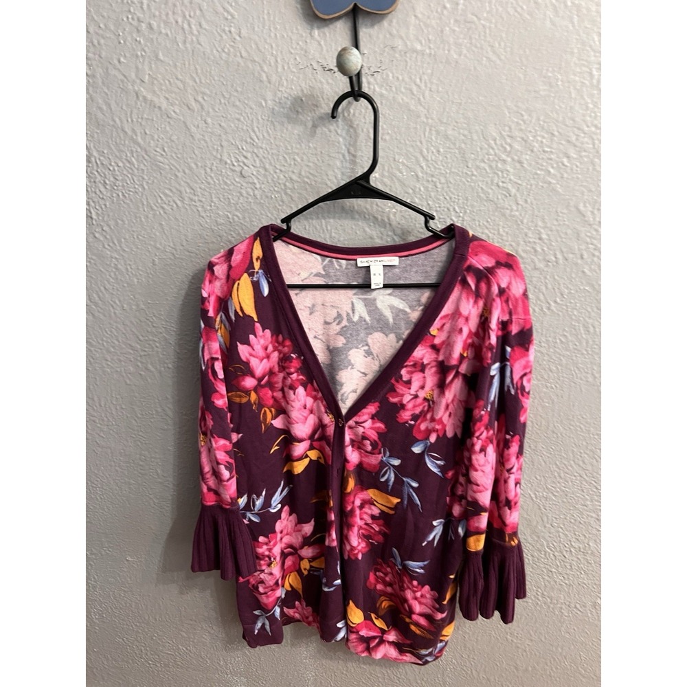 Isaac Mizrahi Live Women's Purple Floral Cardigan Sweater Size XL